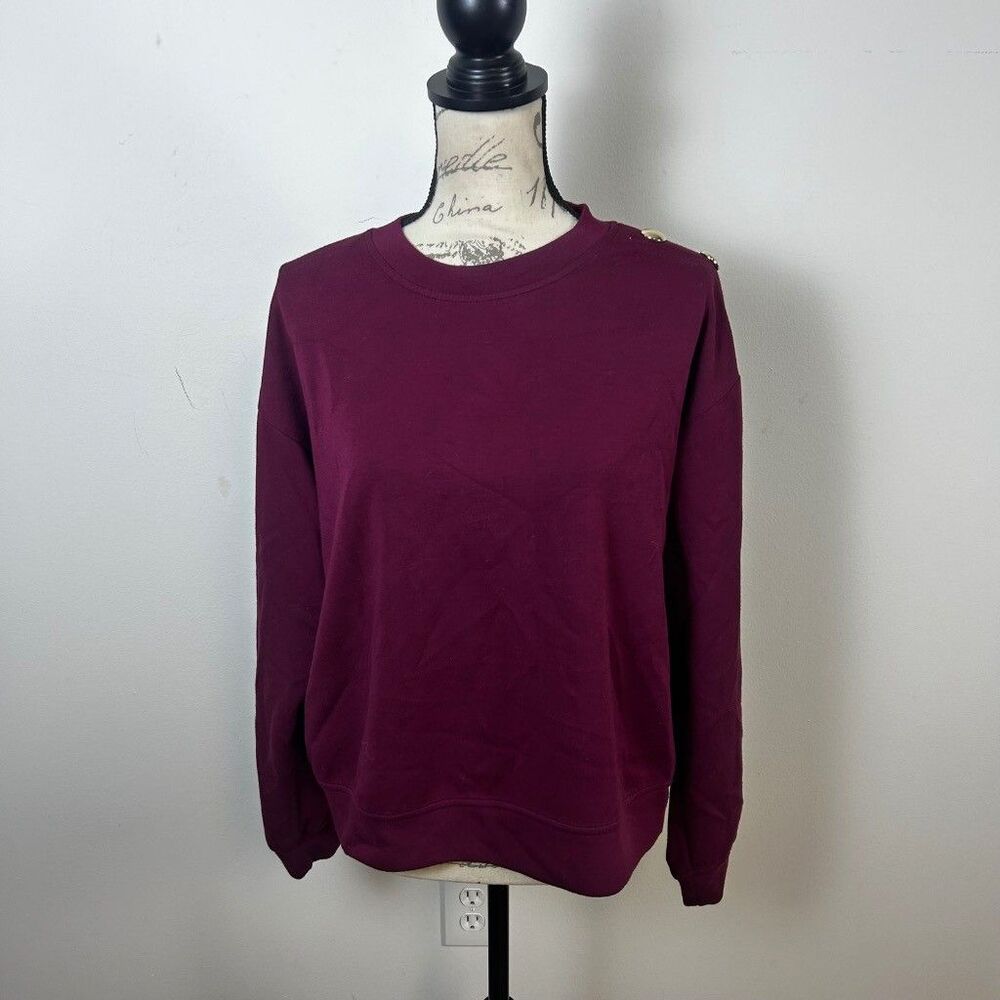 Magaschoni Womens Sweatshirt XL Burgundy Gold Shoulder Button Pullover Crewneck